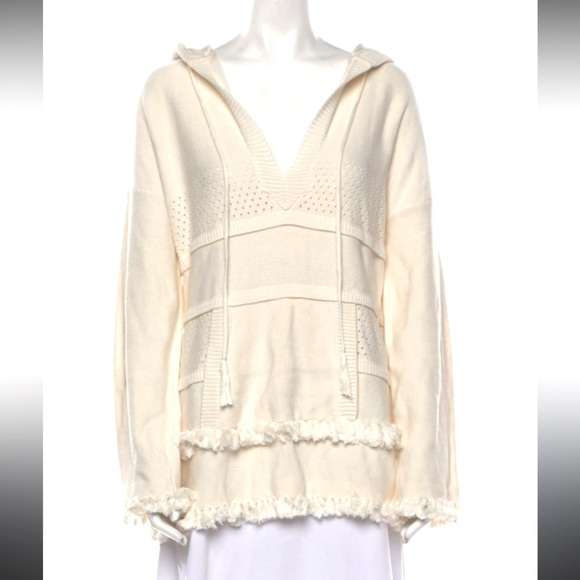 TORY BURCH Cream Baja Hooded
Knit Tunic Sweater XS coastal preppy classic boho - Picture 4 of 11